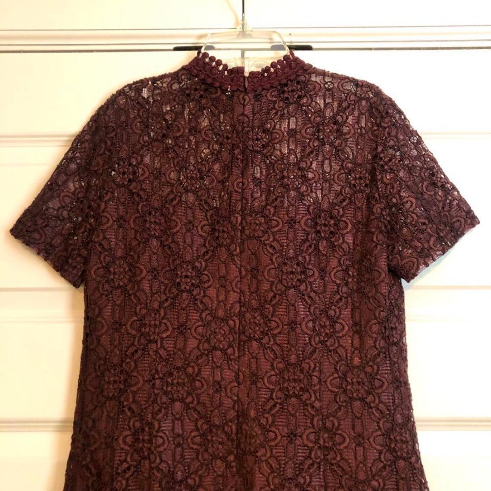 NWT SANDRO Paris Bordaux Floral Lace Mini Shift Dress Short Sleeve 6 - Picture 5 of 10